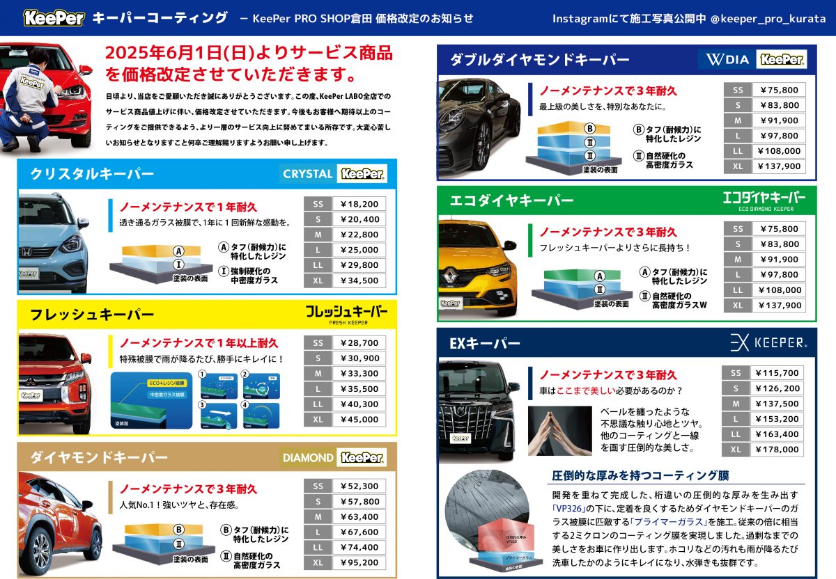 KeePer価格改定のお知らせ | ジョイカル倉田店